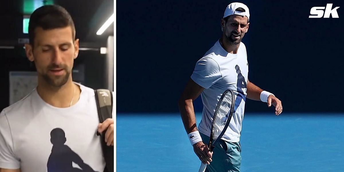 Novak Djokovic practices in Melbourne (R)