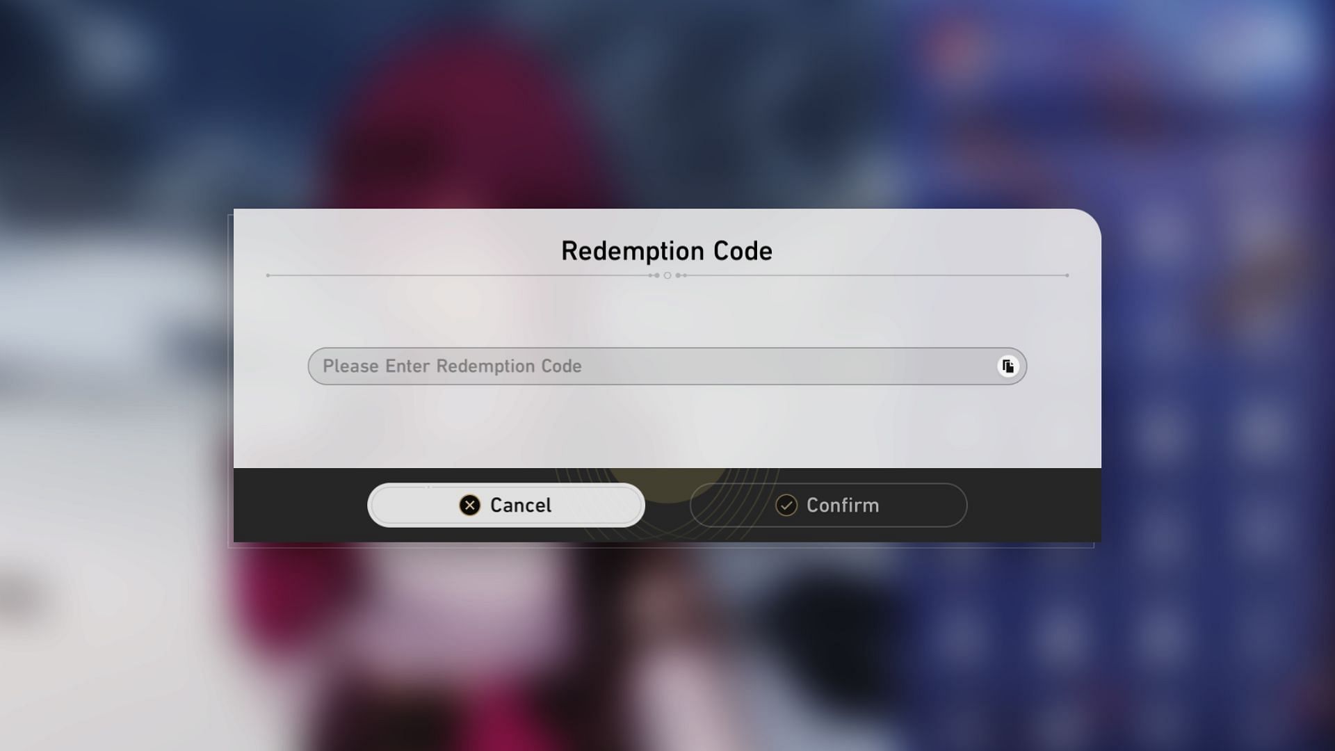 The in-game redemption code window (Image via HoYoverse)