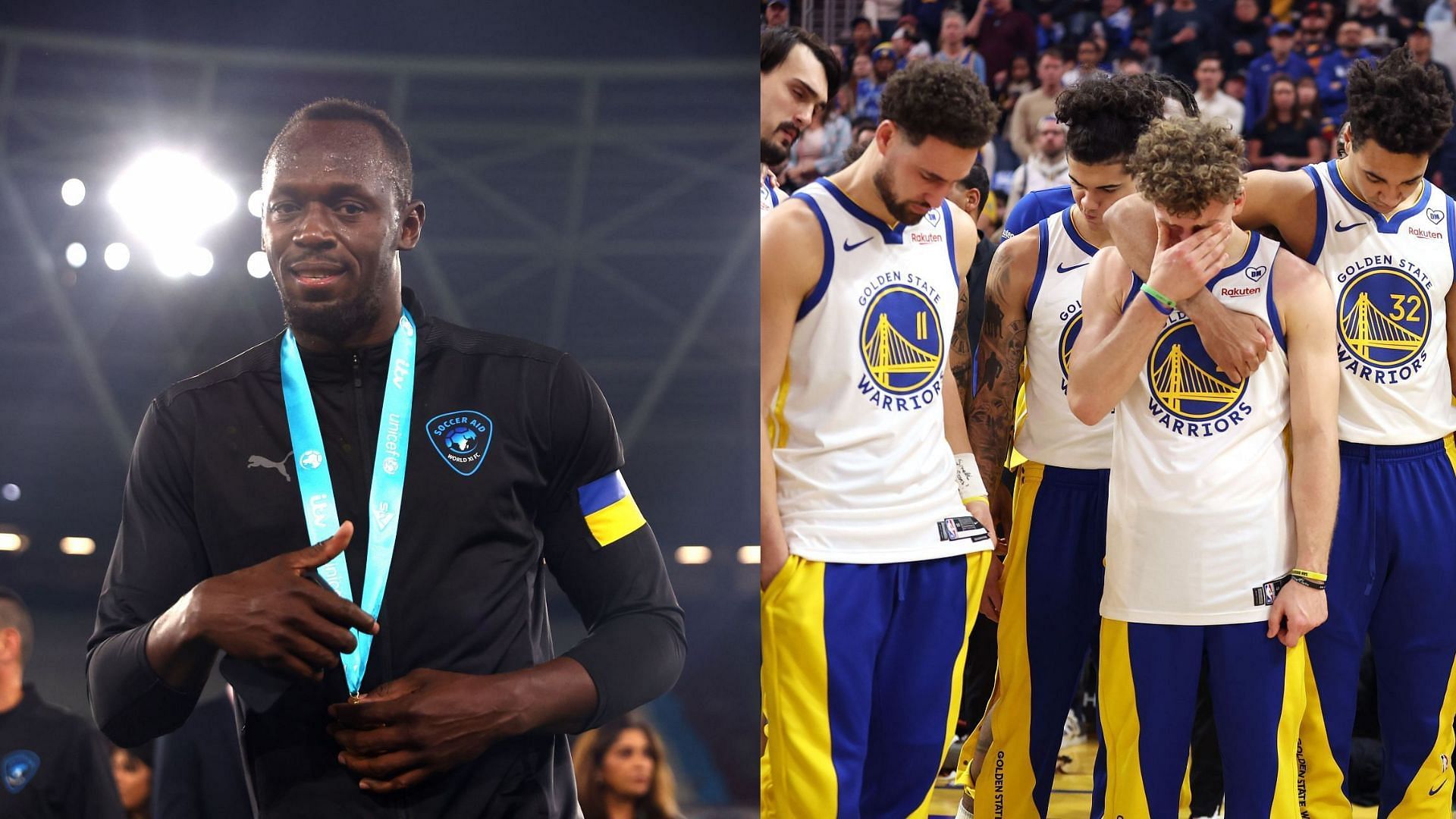 Usain Bolt (L) and Golden State Warriors (R) (Image via Getty)
