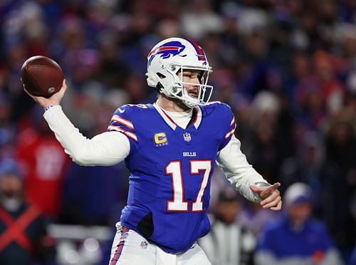 Josh Allen in action during Kansas City Chiefs v Buffalo Bills