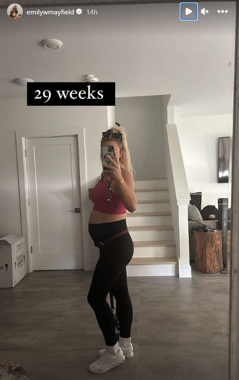 Baker Mayfield&#039;s wife, Emily, shows her baby bump.
