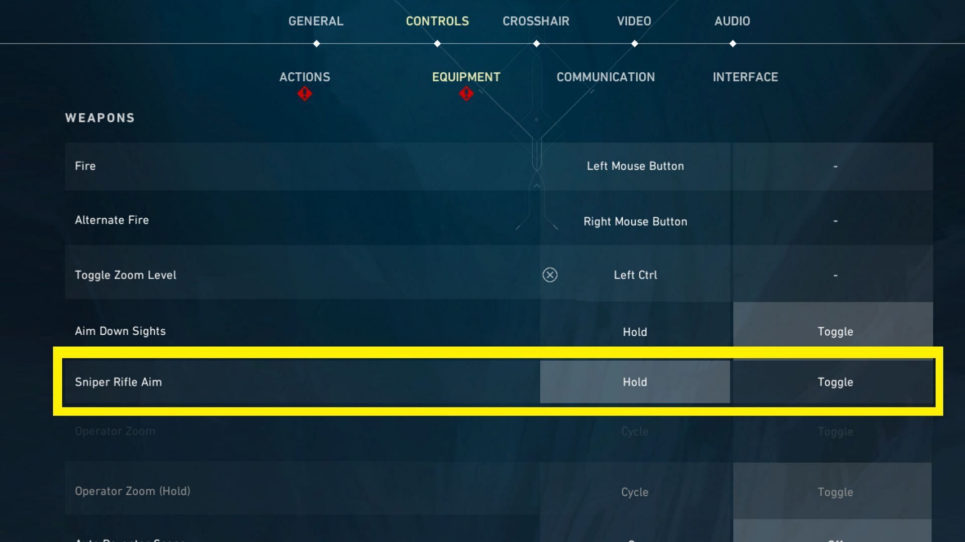 Sniper scope setting (Image via Valorant)