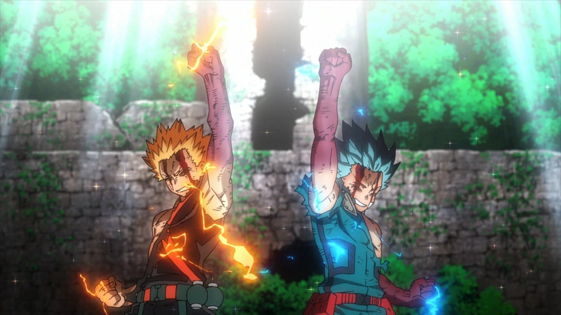 Bakugo (left) and Deku (right) using One for All (Image via Bones)