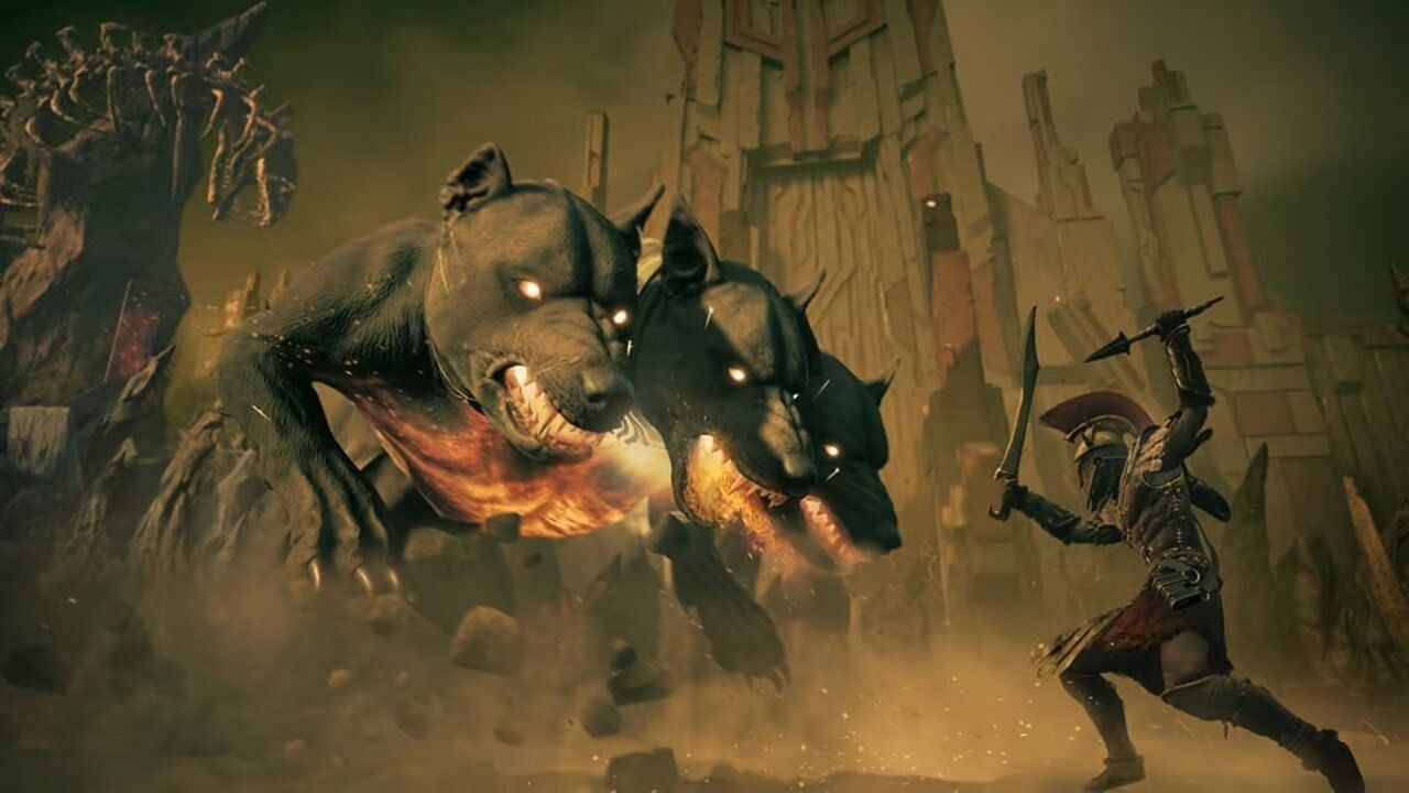 The gates of the Underworld being guarded by Cerberus (Image via Ubisoft News)