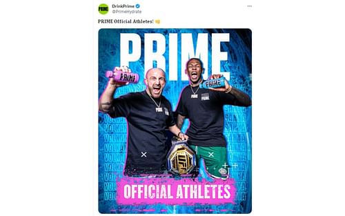 Tweet regarding Adesanya and Volkanovski signing endorsement deals with PRIME [Image courtesy: @PrimeHydrate - X]