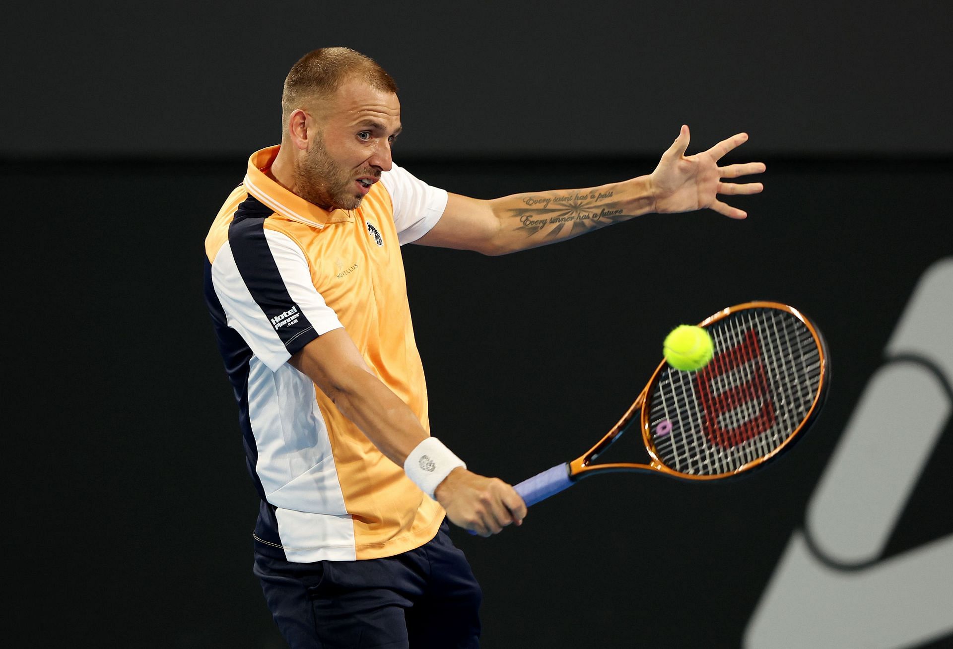 Dan Evans hits a slice at the 2024 Adelaide International