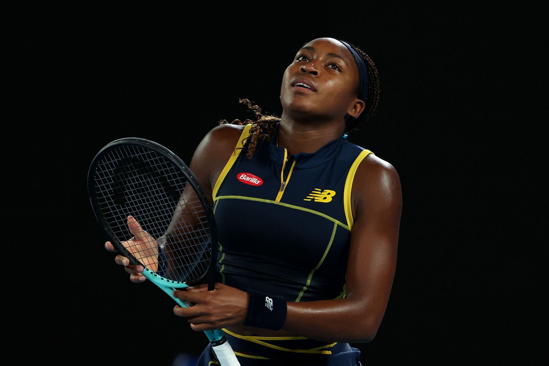 Coco Gauff looks on at the 2024 Australian Open