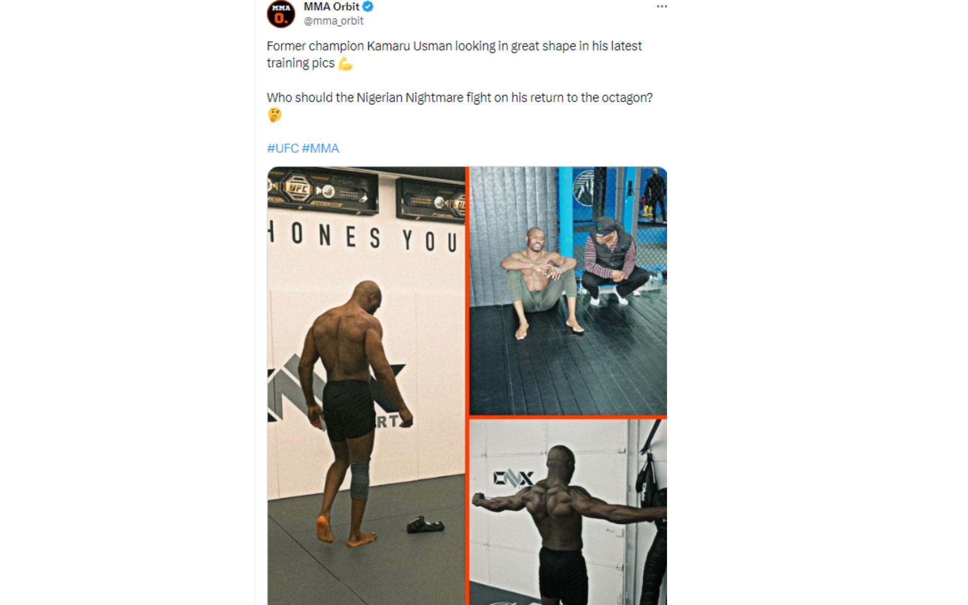 Tweet regarding Usman&#039;s training photos [Image courtesy: @mma_orbit - X]