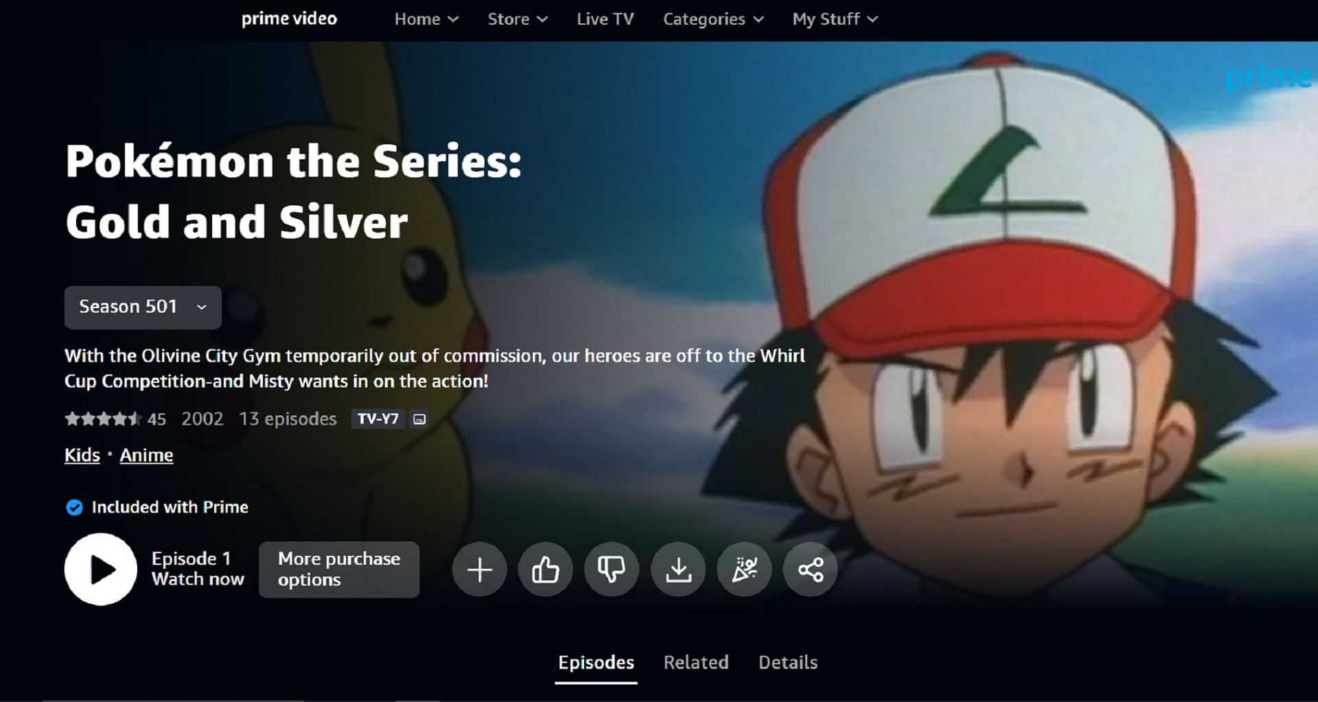 Prime Video carries several Pokemon anime seasons and movies (Image via Amazon)