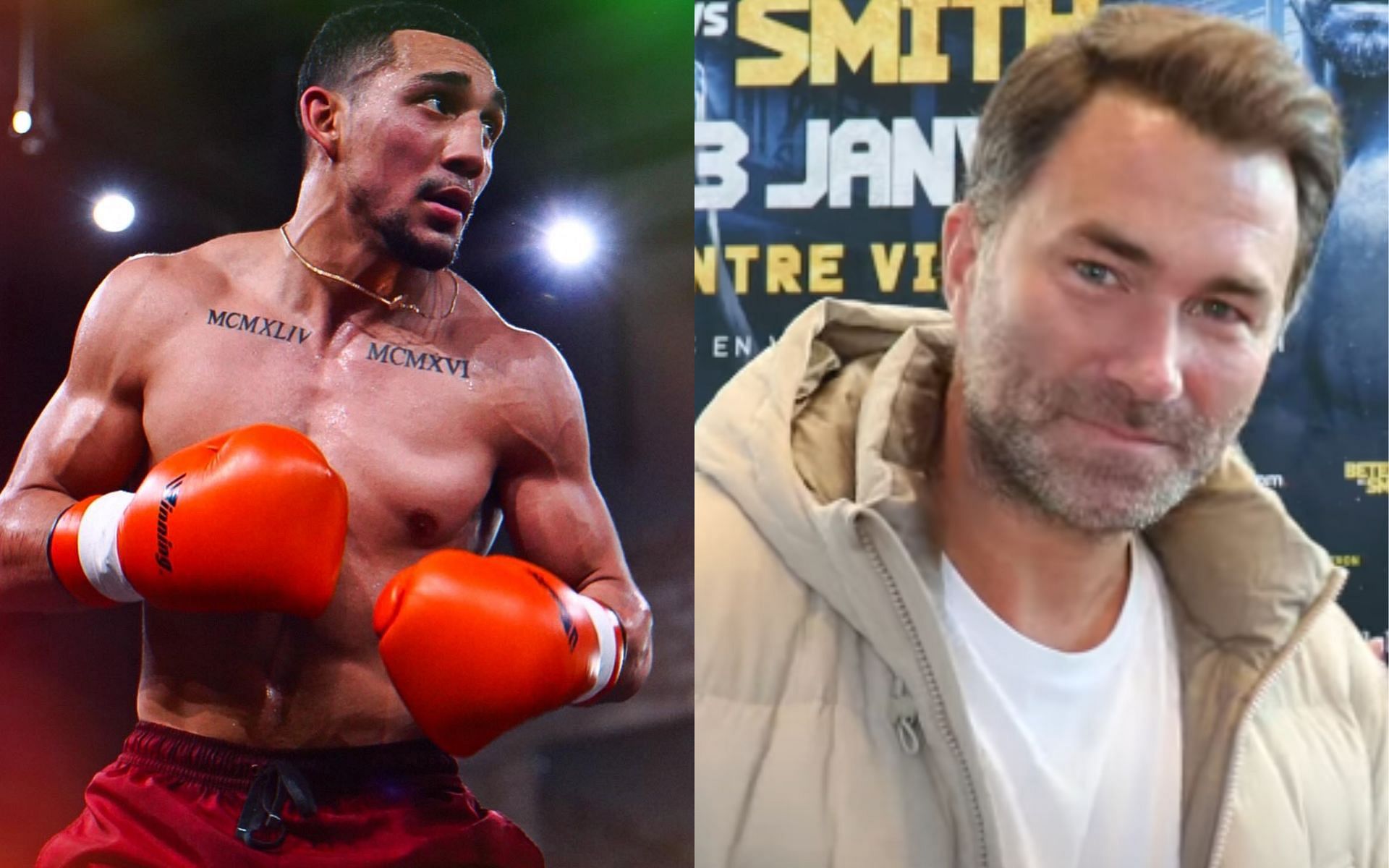 Eddie Hearn [Right] put Teofimo Lopez [Right] on blast for comments he made about him [Image courtesy: @TeofimoLopez - X, and Boxing Social - YouTube