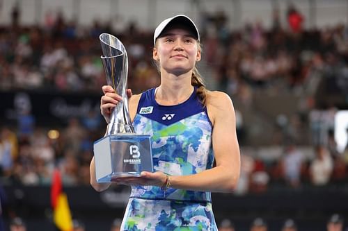 Elena Rybakina with the winner's trophy at the Brisbane International 2024