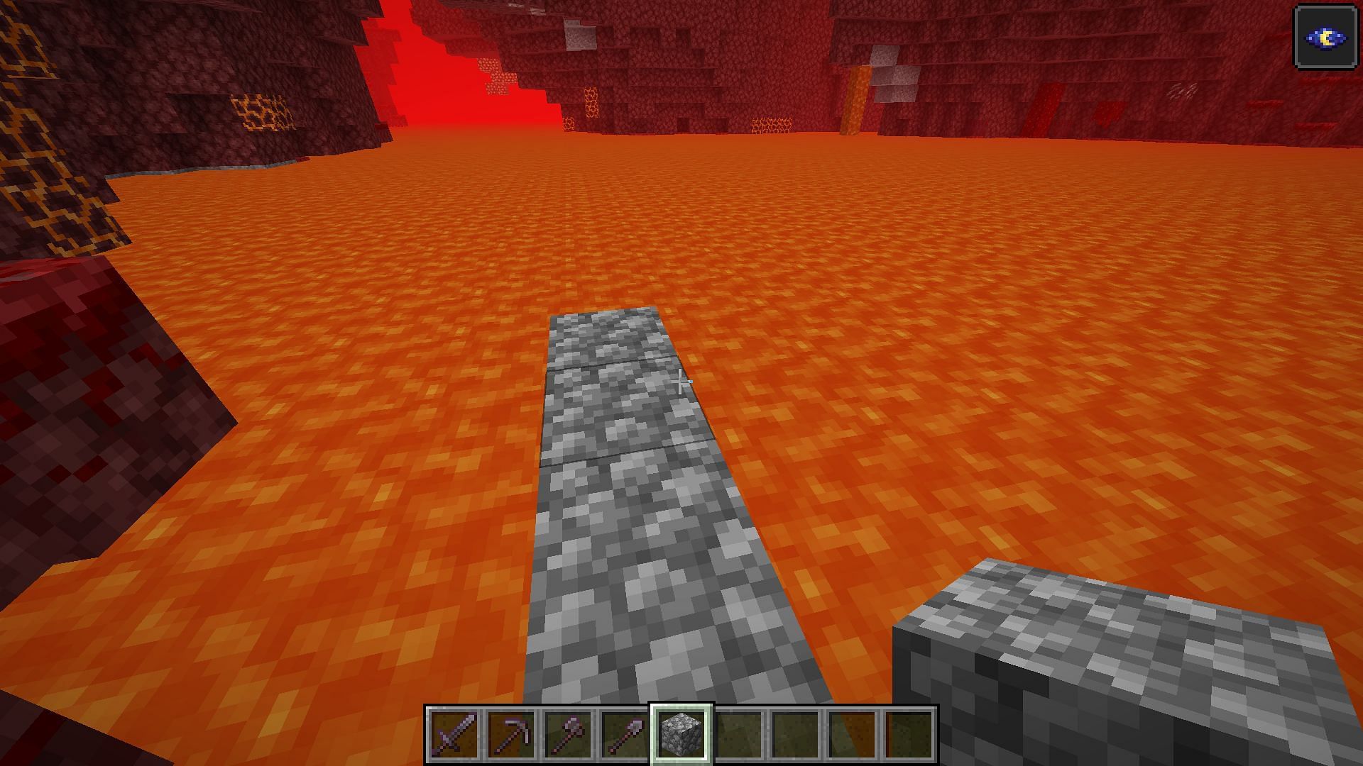 Placez quelques blocs sur le niveau de lave dans Minecraft (Image via Mojang)