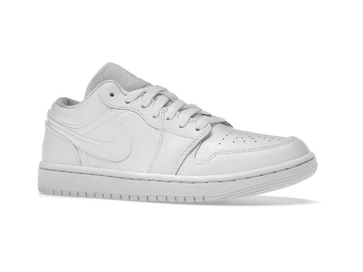 The Jordan 1 Low &quot;Triple White&quot; women&#039;s sneakers (Image via StockX)