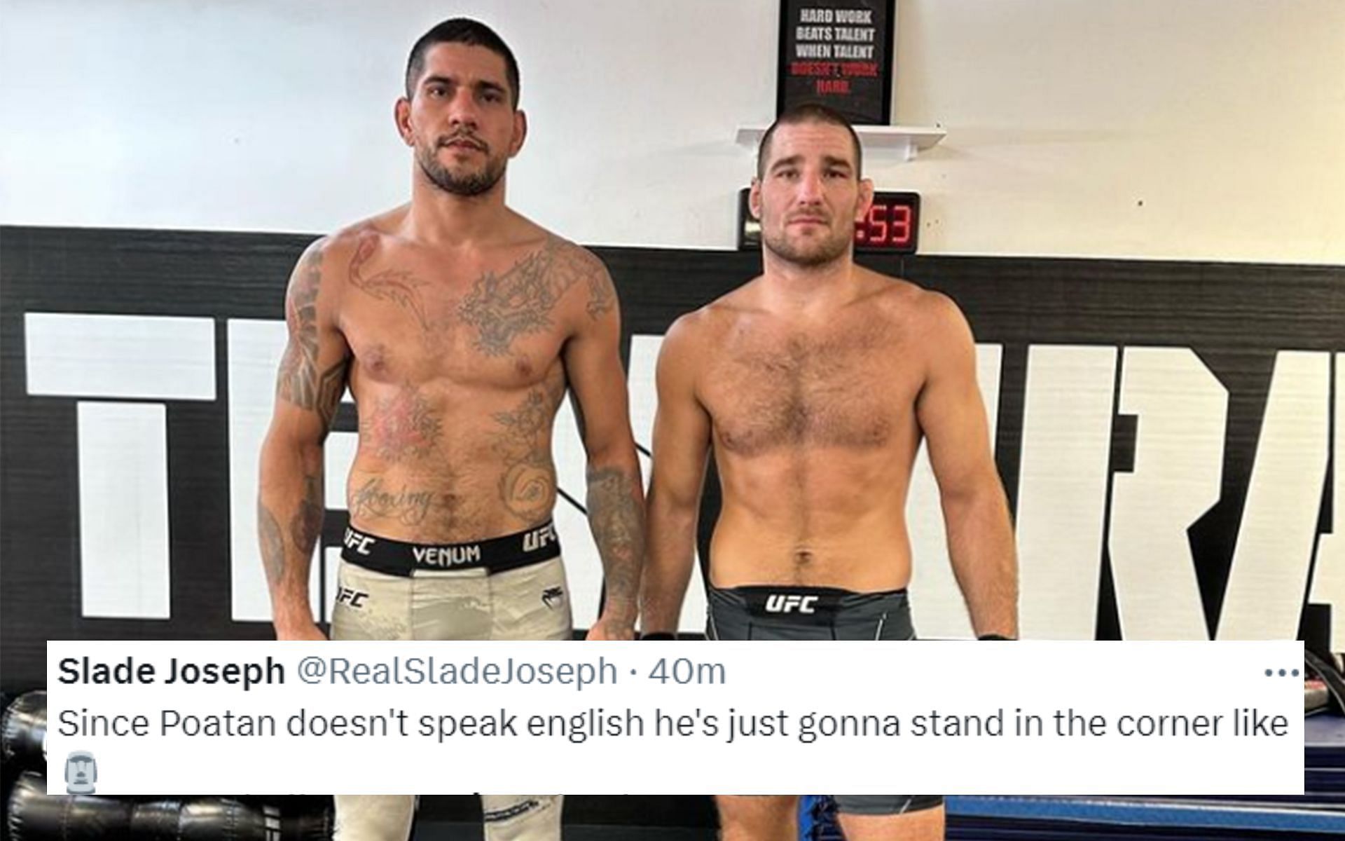 Sean Strickland (right) will have Alex Pereira (left) guiding him through the fight [Image Courtesy: @alexpoatanpereira Instagram]