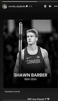 Screenshot of Mondo Duplantis's Instagram story.