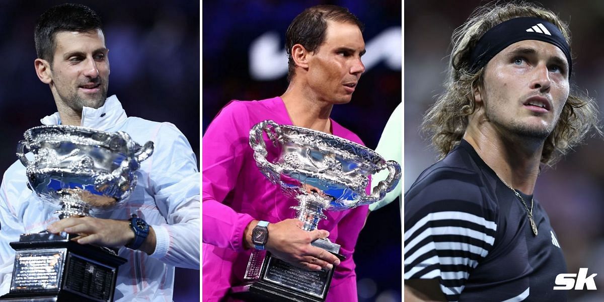 Novak Djokovic (L), Rafael Nadal (C), Alexander Zverev (R)