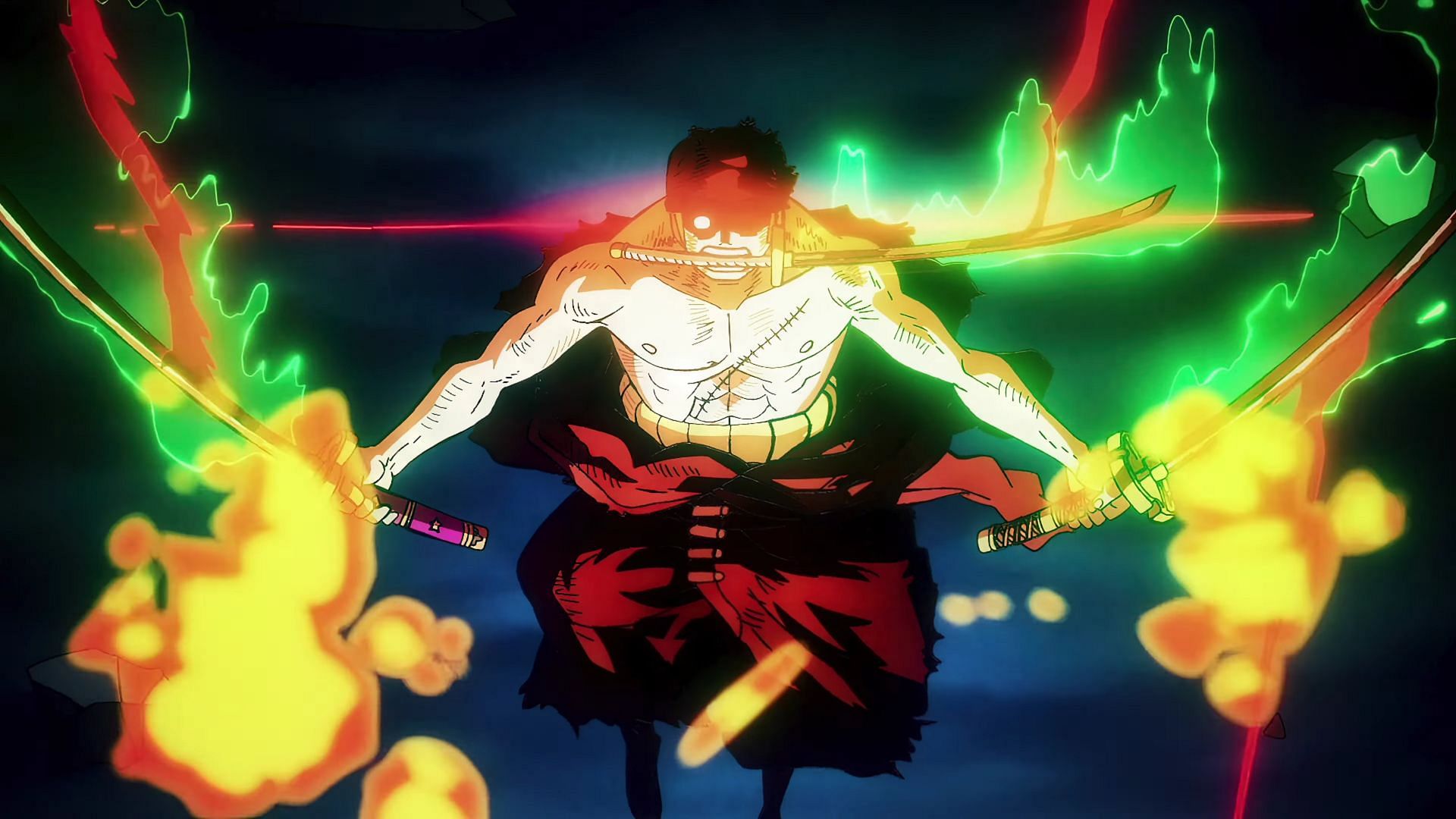 Zoro using the King of Hell Style in One Piece (Image via Toei Animation)