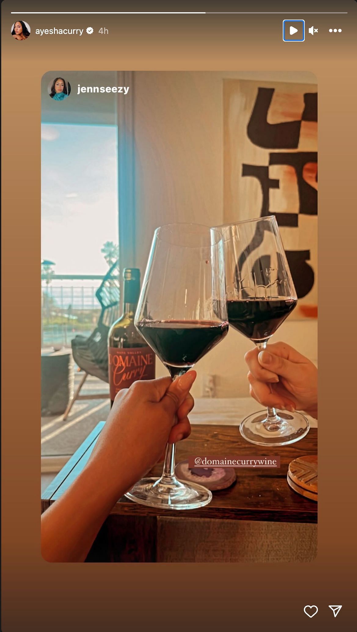 Ayesha Curry having a cheers moment with her friend featuring Domaine Curry (Image via Instagram @ayeshacurry)