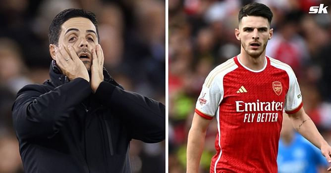 Arsenal boss Mikel Arteta provides injury update on Declan Rice after midfielder appears to signal concern to teammate before coming off
