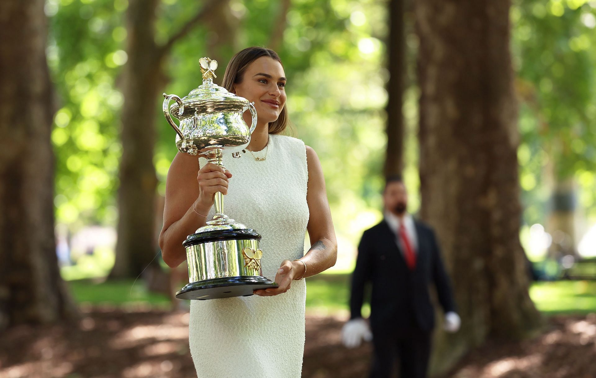 Aryna Sabalenka with the 2024 Australian Open trophy