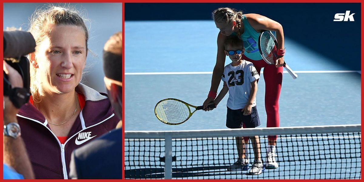 Victoria Azarenka with her son at the Australian Open.