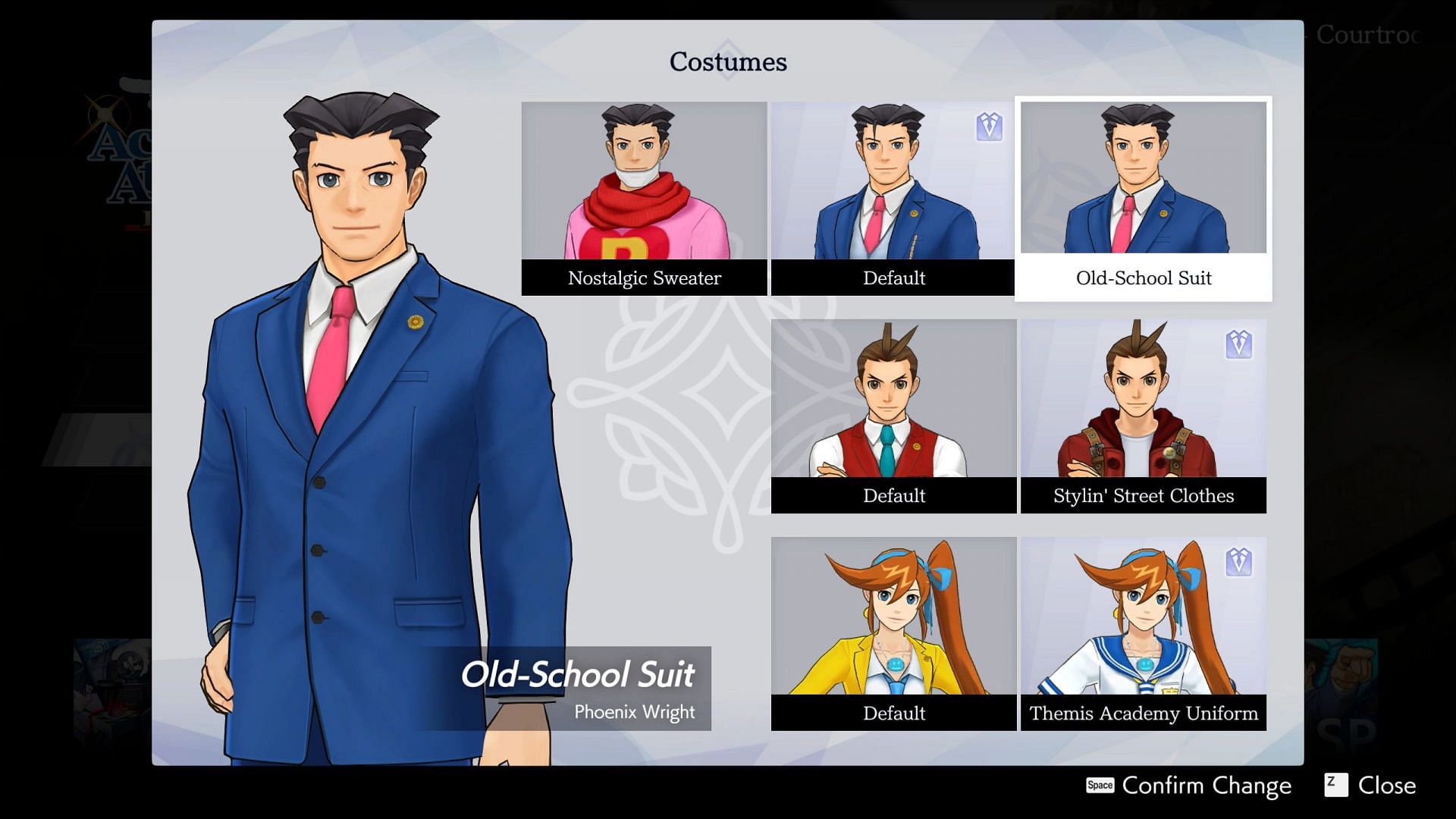 Series fans will undoubtedly be nostalgic over some of these cosmetics (Screenshot from Apollo Justice Ace Attorney Trilogy)