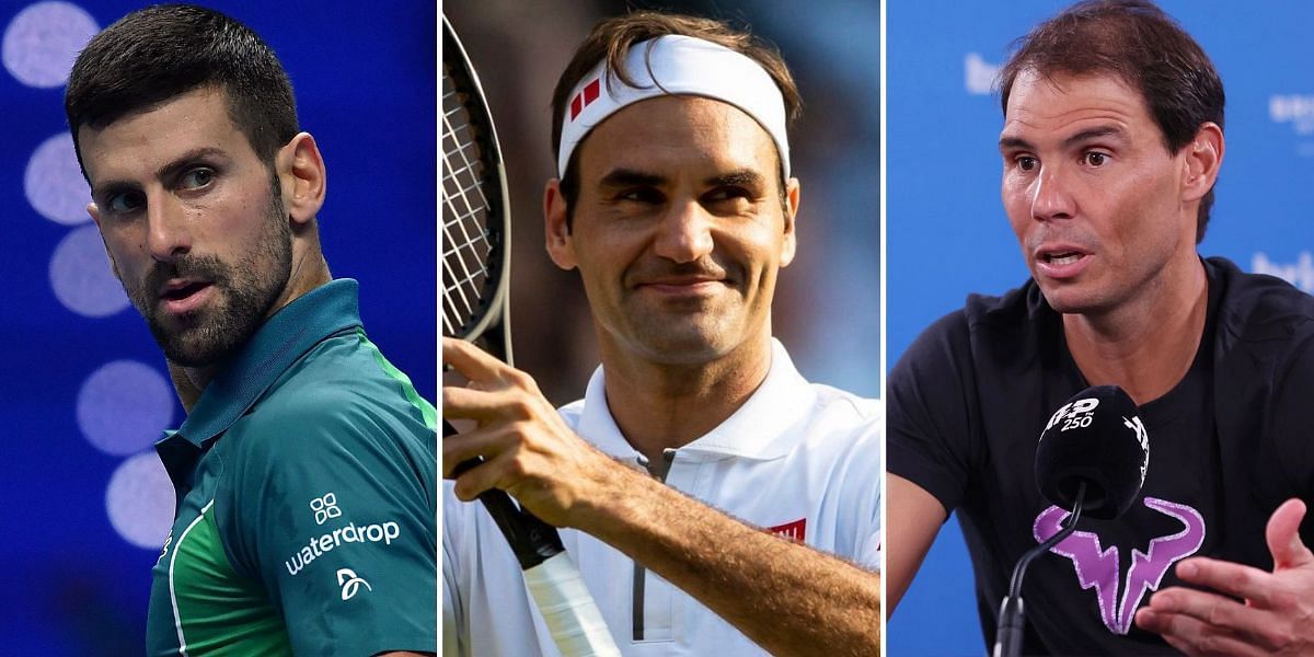 Novak Djokovic (L), Roger Federer &amp; Rafael Nadal (R)