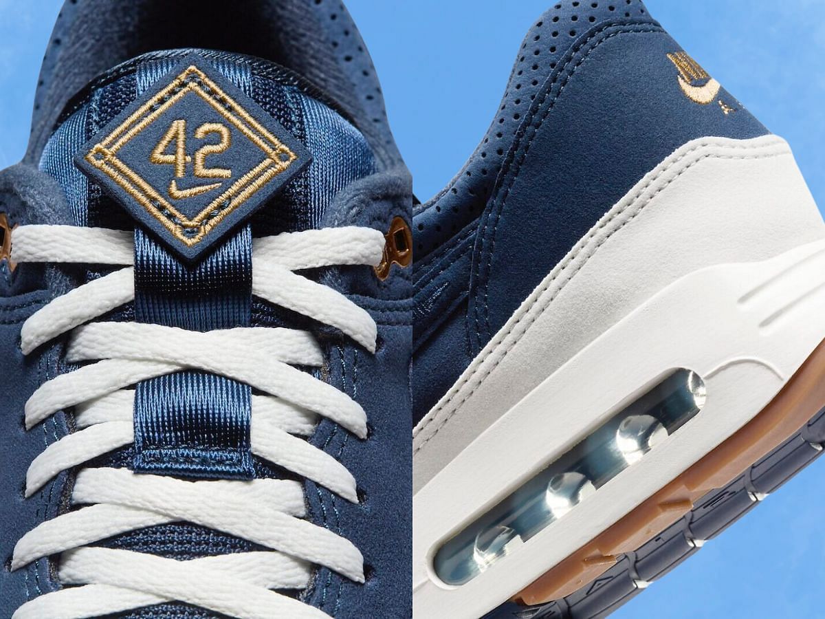 A closer look at the Nike Air Max 1 &lsquo;86 OG &ldquo;Jackie Robinson&rdquo; sneakers (Image via YouTube/@inboxtogo)