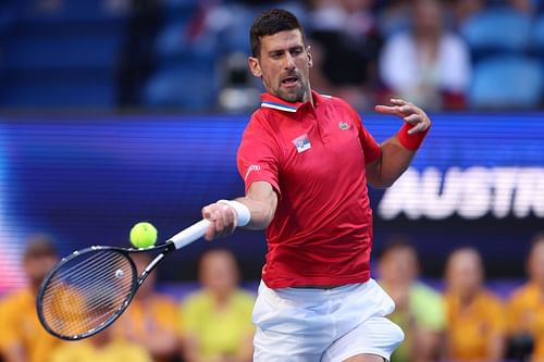 Novak Djokovic plays at the United Cup 2024