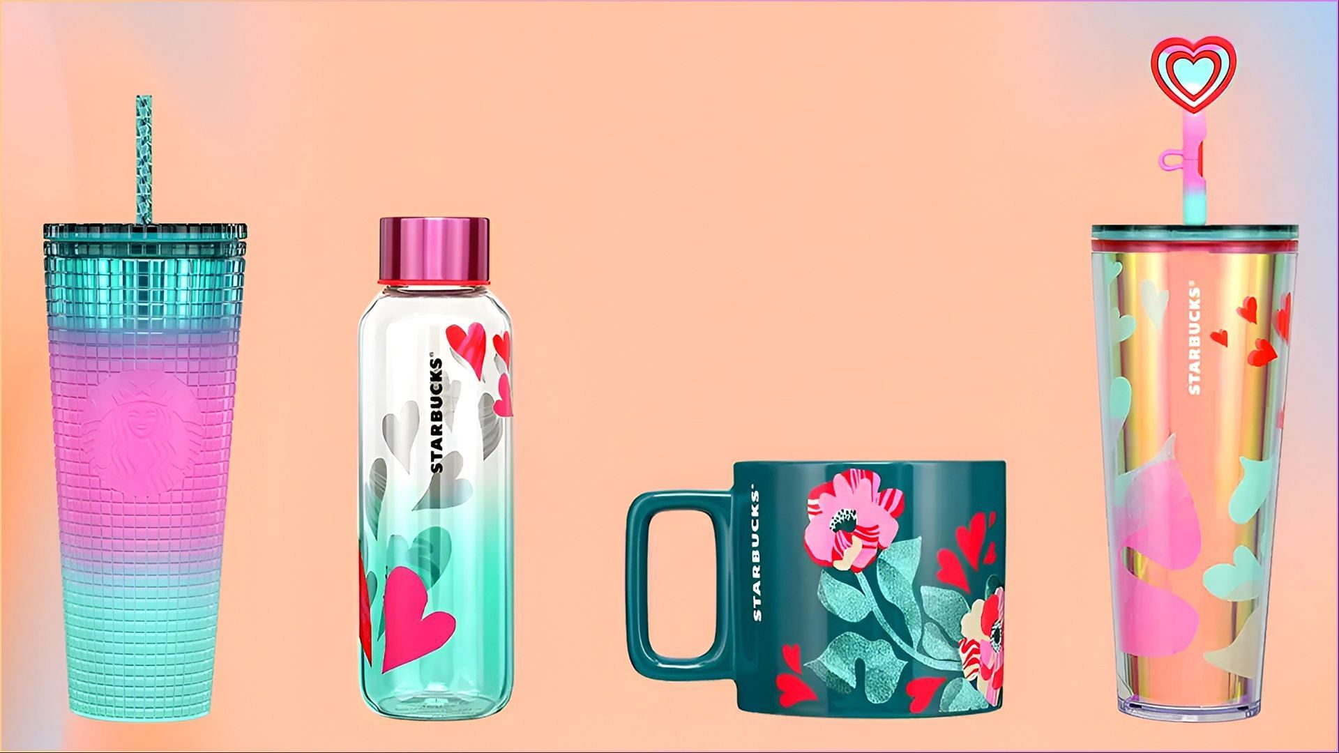 The new Valentine-themed drinkware comes in floral and heart themes (Image via Starbucks)