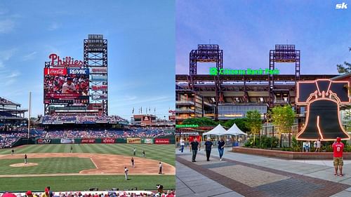 A view of inside and outside of the Phillies home stadium