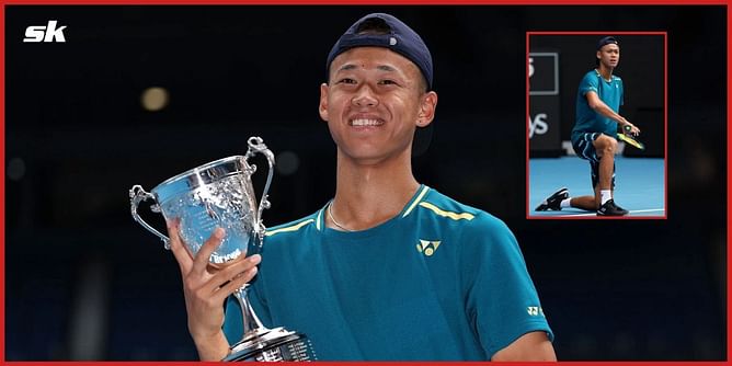 WATCH: Rei Sakamoto performs signature 'samurai' celebration after lifting Australian Open boys' singles trophy