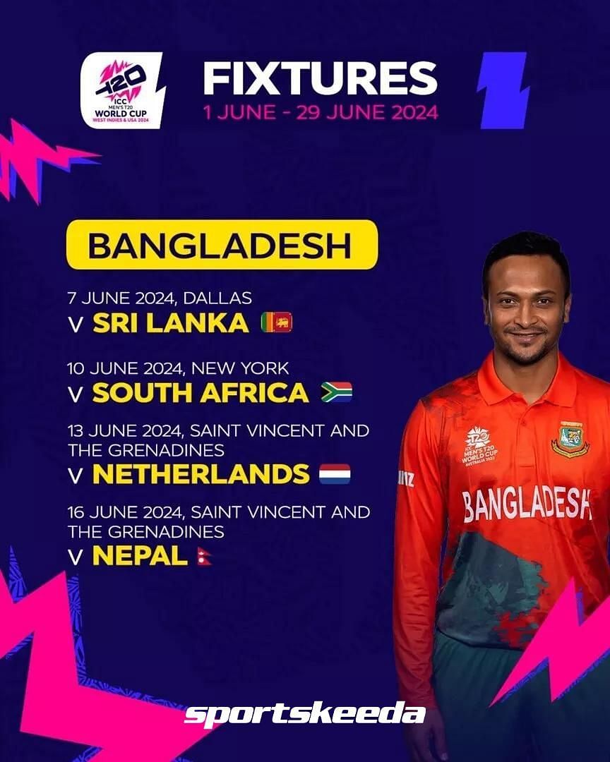 Bangladesh T20 World Cup 2024 Schedule