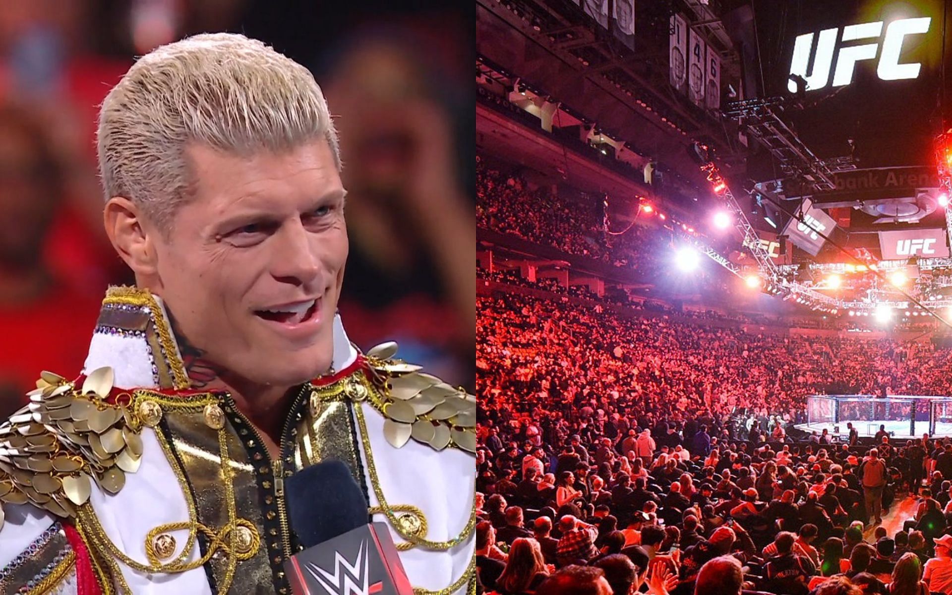 Cody Rhodes (pictured) has previously considered fighting in MMA [Images Courtesy: @americannightmarecody and @ufc on Instagram]