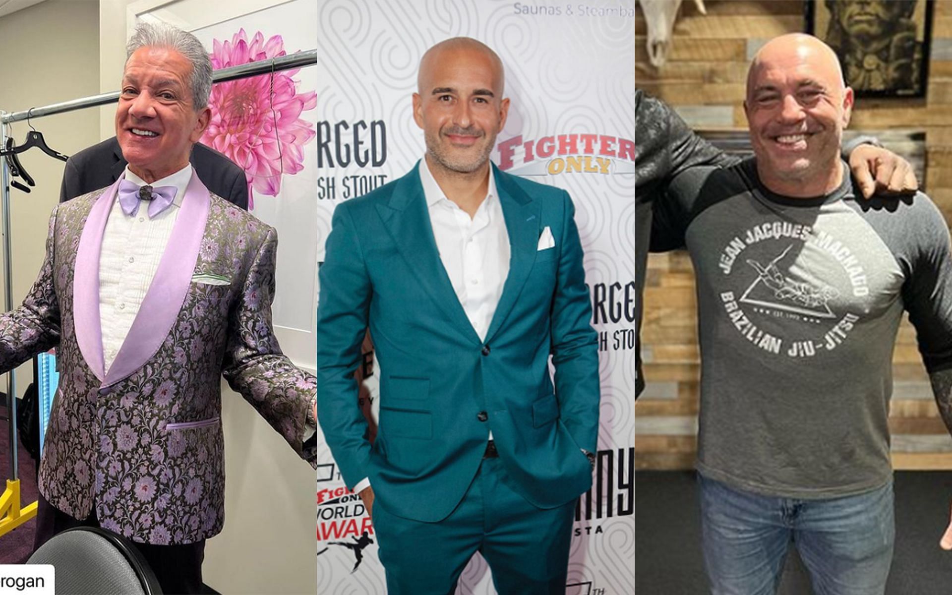 Jon Anik (center) believes that Joe Rogan (right) and Bruce Buffer (left) deserve to be inducted in the UFC Hall of Fame (Images Courtesy: @jon_anik, @brucebufferufc and @joerogan Instagram)