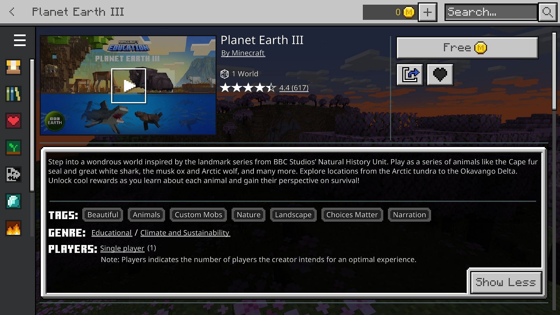 Les joueurs peuvent facilement télécharger le DLC Planet Earth III depuis le marché (Image via Mojang)