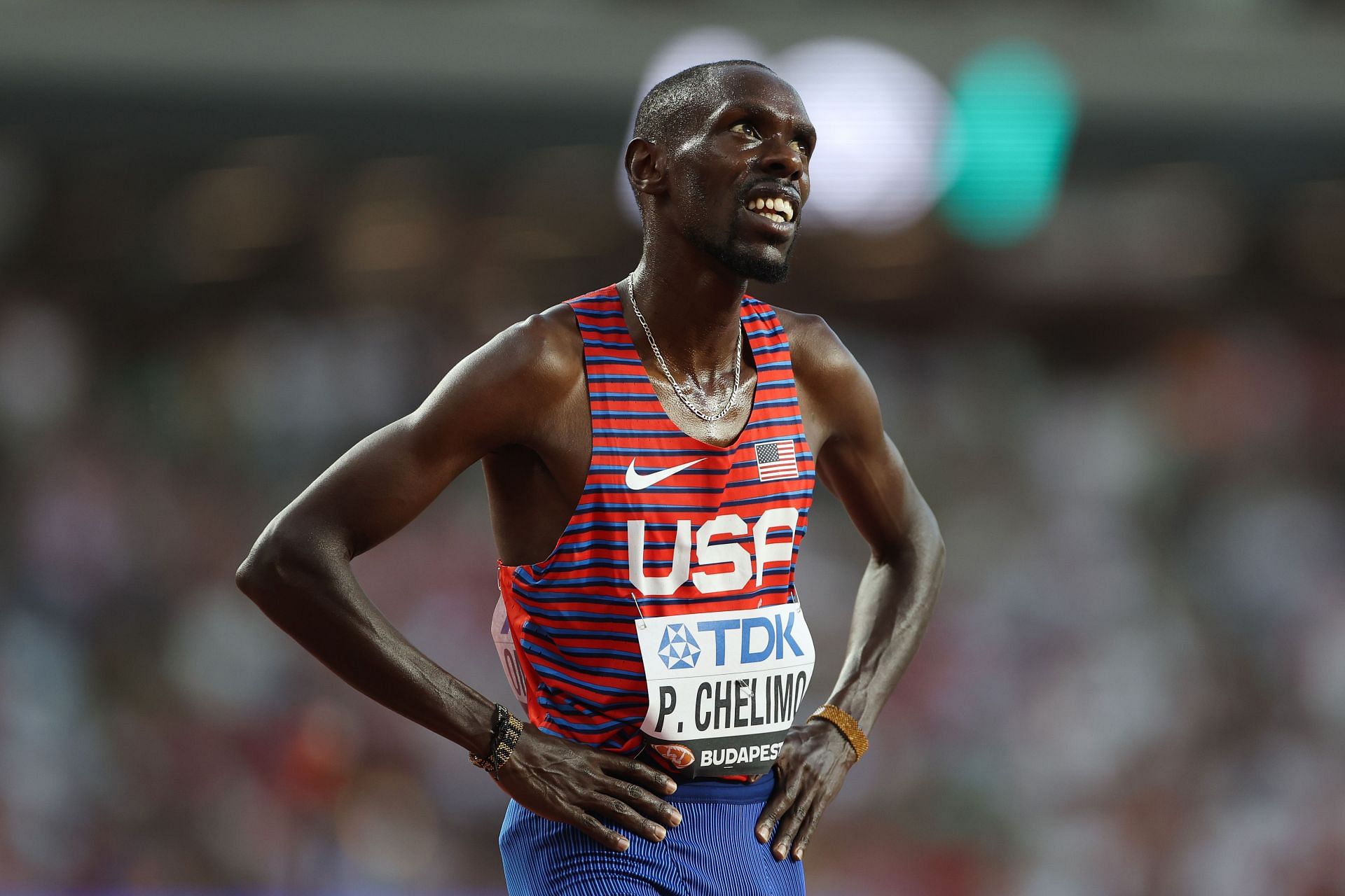 Paul Chelimo in the Men&#039;s 5000m Heats at the World Athletics Championships Budapest 2023. (Photo by Steph Chambers/Getty Images)