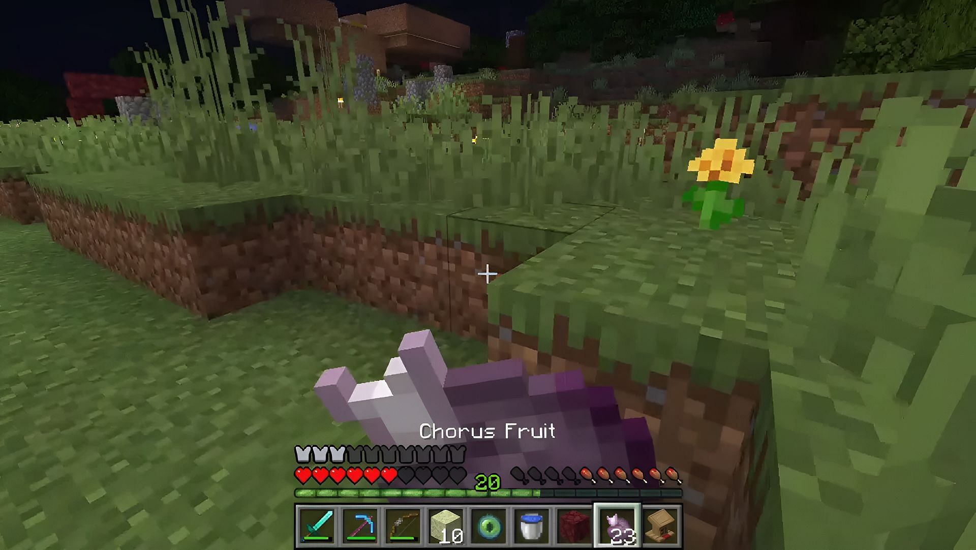 Chorus Fruits peut sortir les fans de Minecraft de certaines situations assez mauvaises (Image via SuperficialOfficial/Reddit)