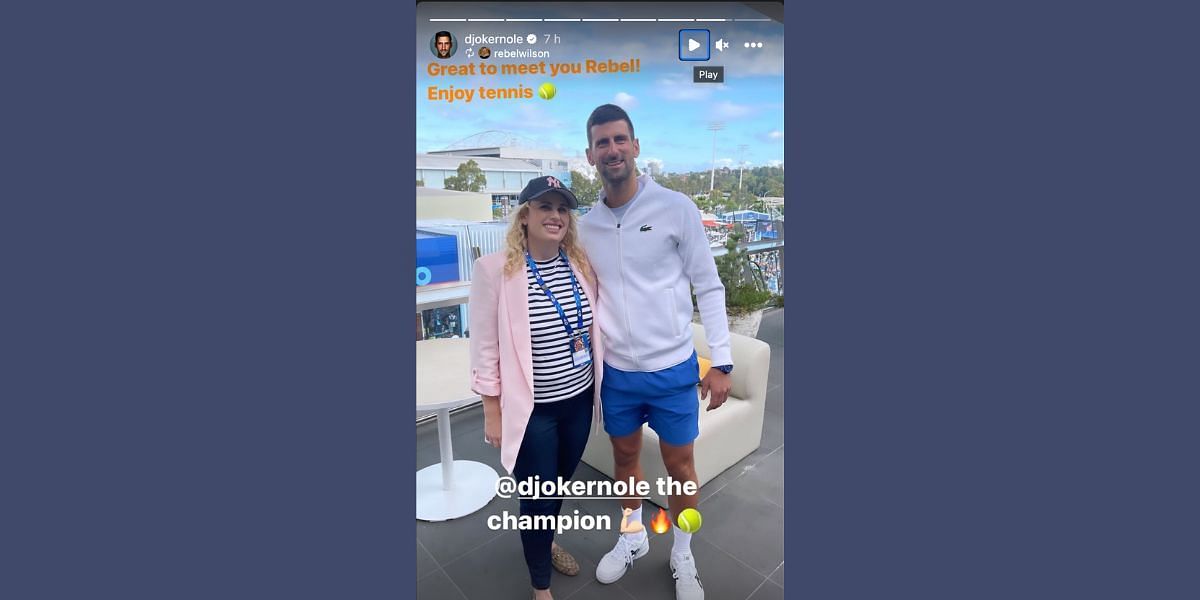 A screenshot of Novak Djokovic&#039;s repost of Rebel Wilson&#039;s Instagram story