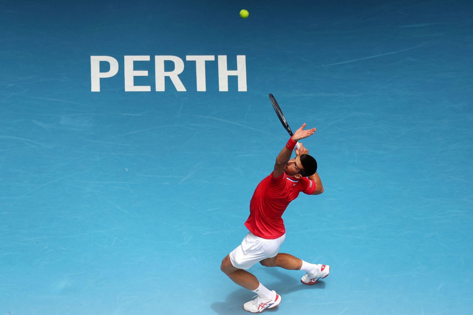 Novak Djokovic in action during his round-robin match at the 2024 United Cup.