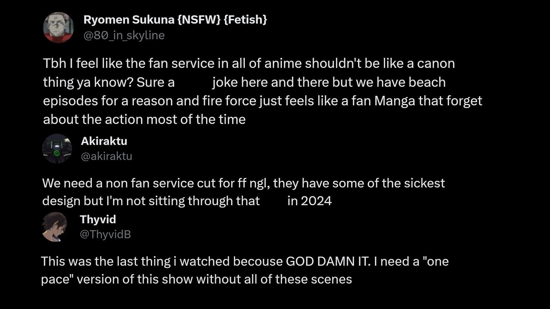 Fans reacting about the anime&#039;s fanservice moments (Image via Sportskeeda/X)