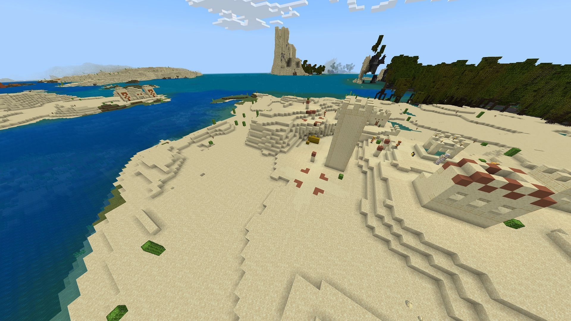 An assortment of desert biome structures are ready to be looted in this Minecraft seed (Image via Mojang Studios)