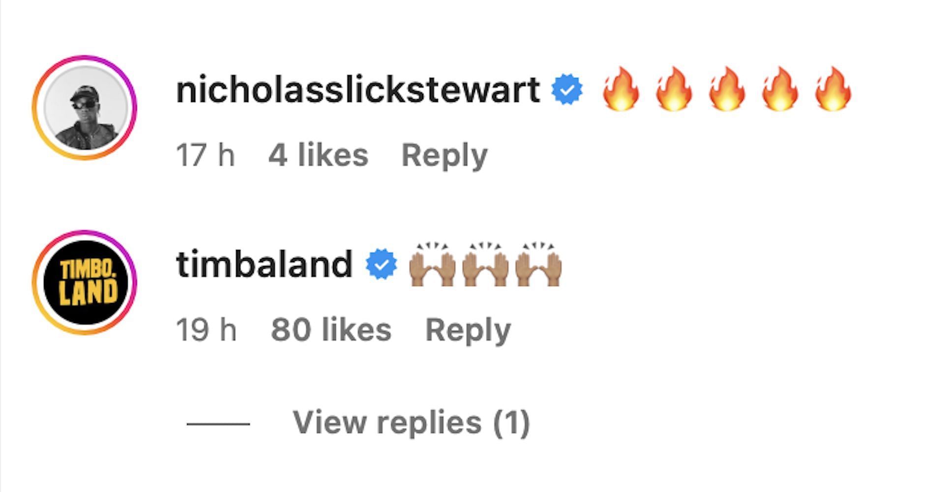 Nicholas Stewart and Timbaland comment on the Pharrell x LEGO Collaboration (Image via Instagram/@pharrell )