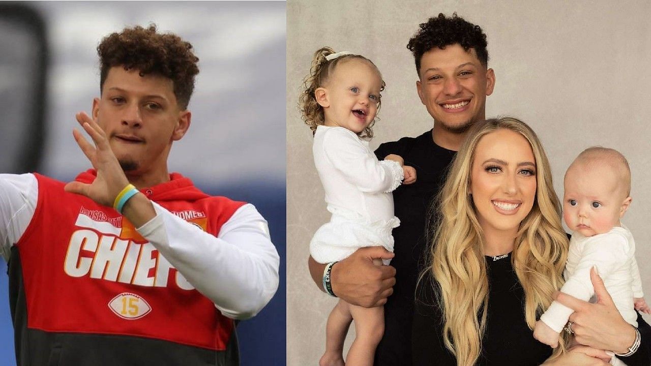 Patrick Mahomes with his wife Brittany and two children Sterling and Bronze. 