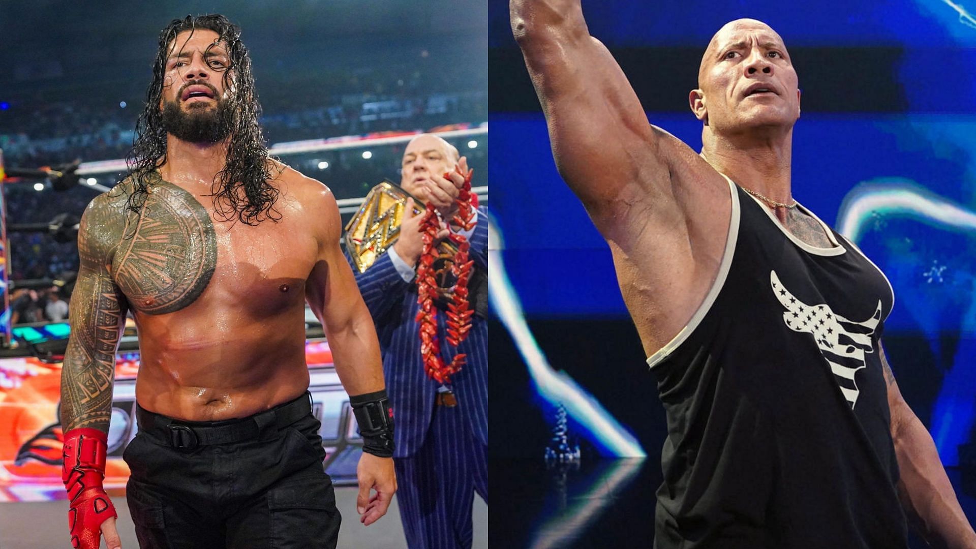 Undisputed WWE Universal Champion Roman Reigns (left) and The Rock (right)