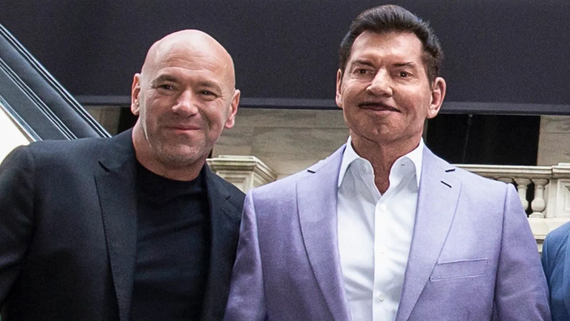 Dana White and Vince McMahon pose together at the NY Stock Exchange