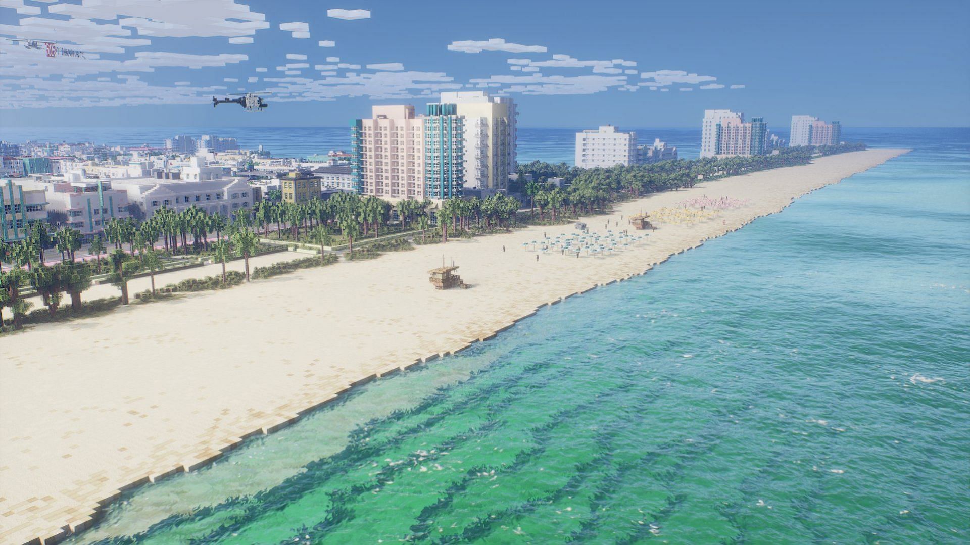 La plage de GTA VI dans Minecraft (Image via BoraniumArt sur X)