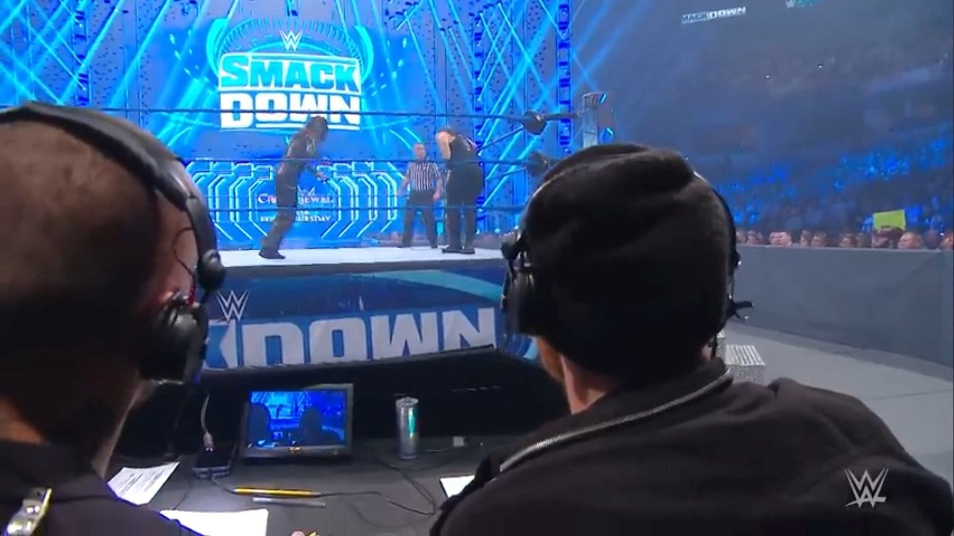 A look behind the WWE SmackDown announce table