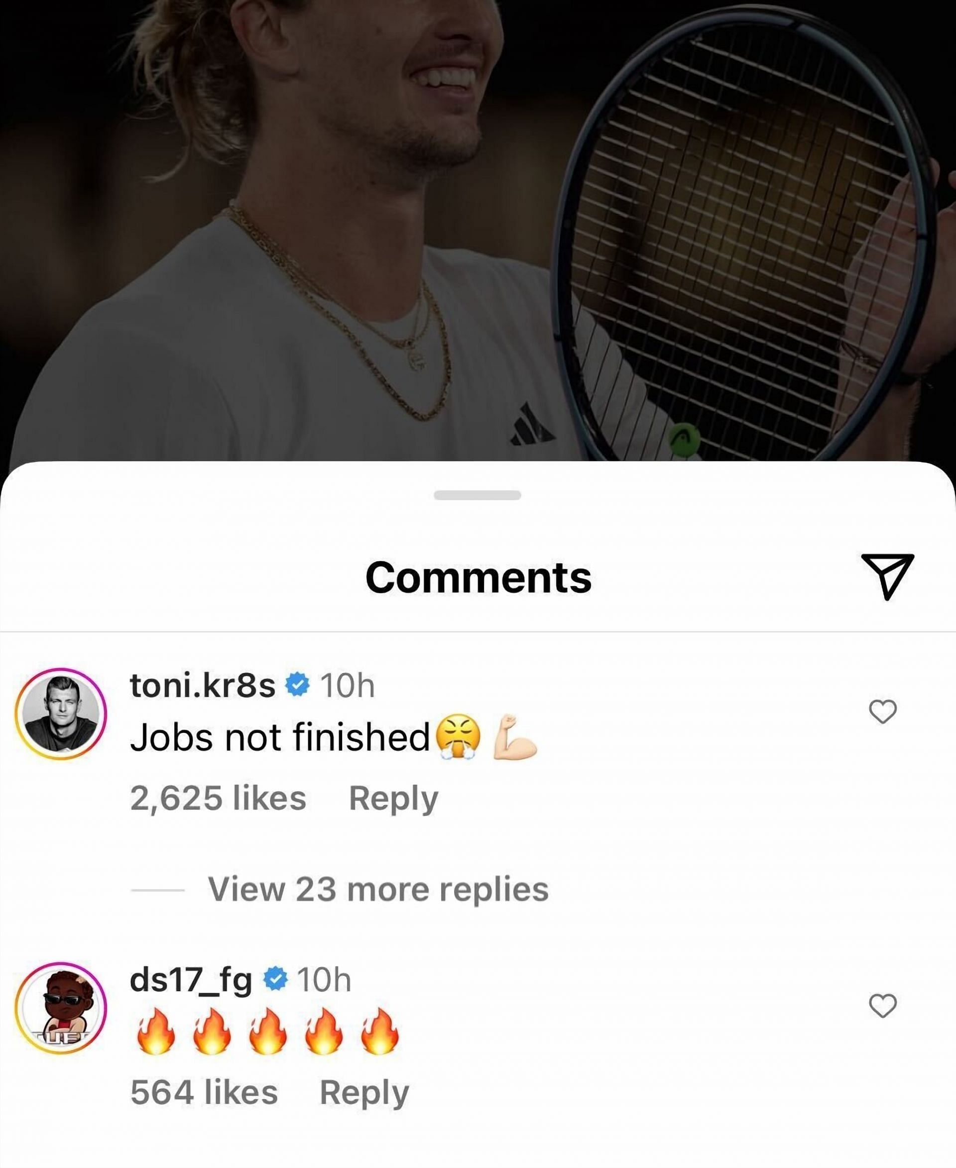 Toni Kroos and Dennis Schroder&#039;s comments under Zverev&#039;s post