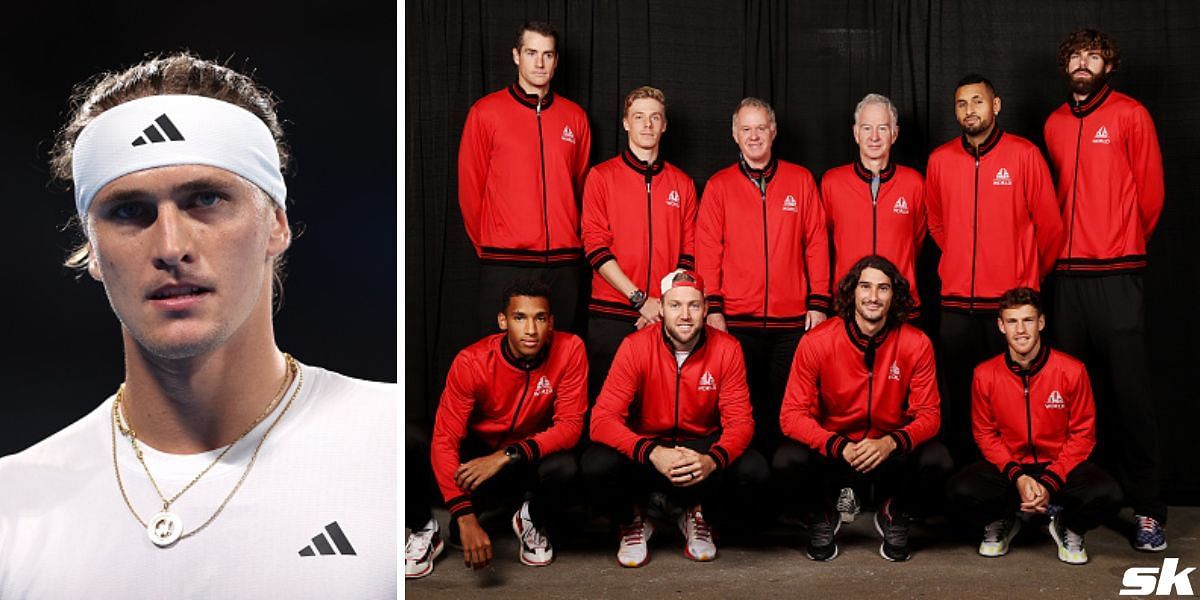 Alexander Zverev (L) and John McEnroe with Team World (R)